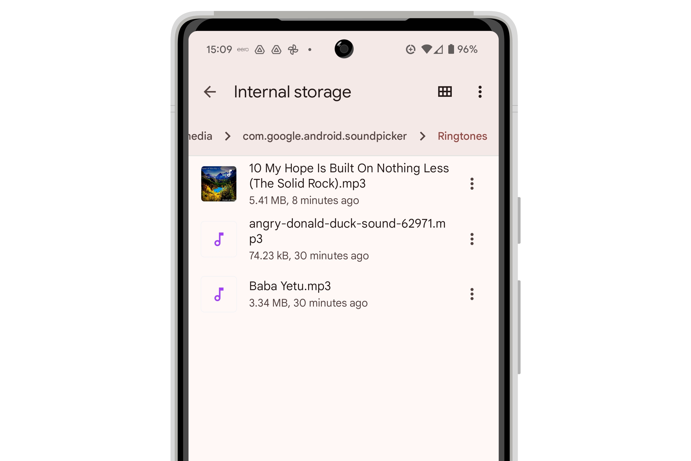 Carpeta de tonos de llamada personalizada en la aplicación Archivos en Android 14.