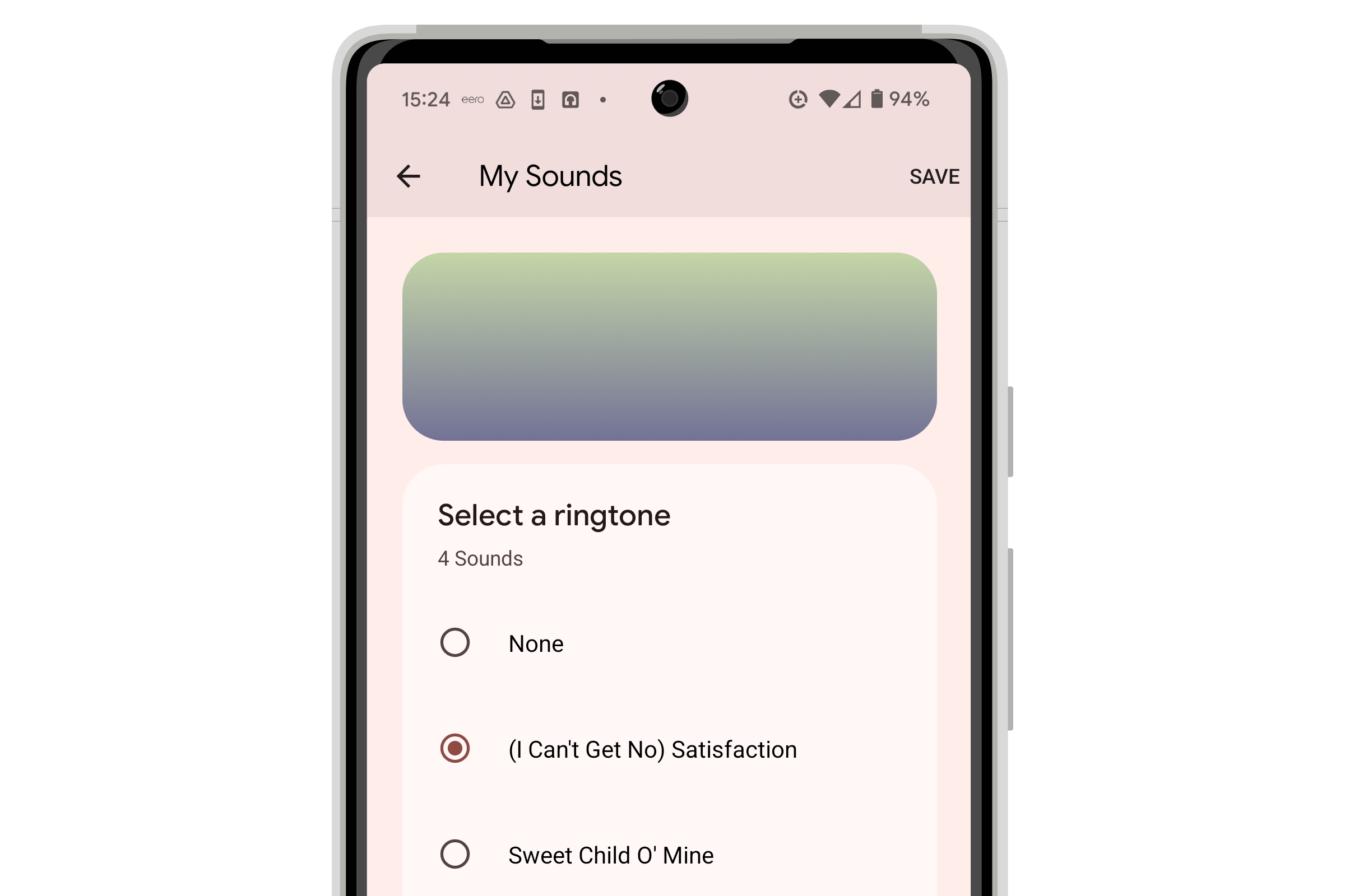 Selección de un tono de llamada personalizado en Android 14.