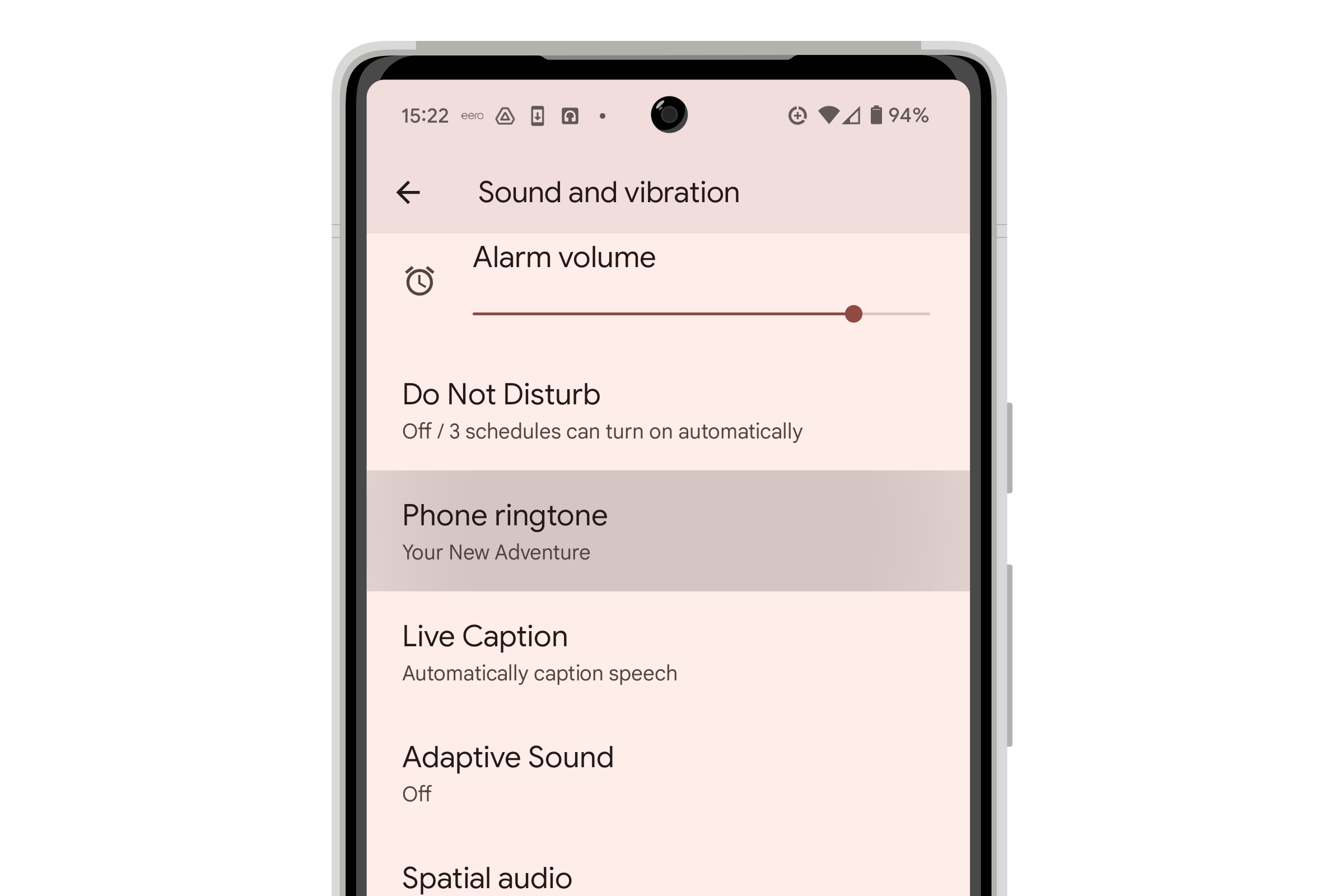 Android 14 Settings with Phone ringtone highlighted.