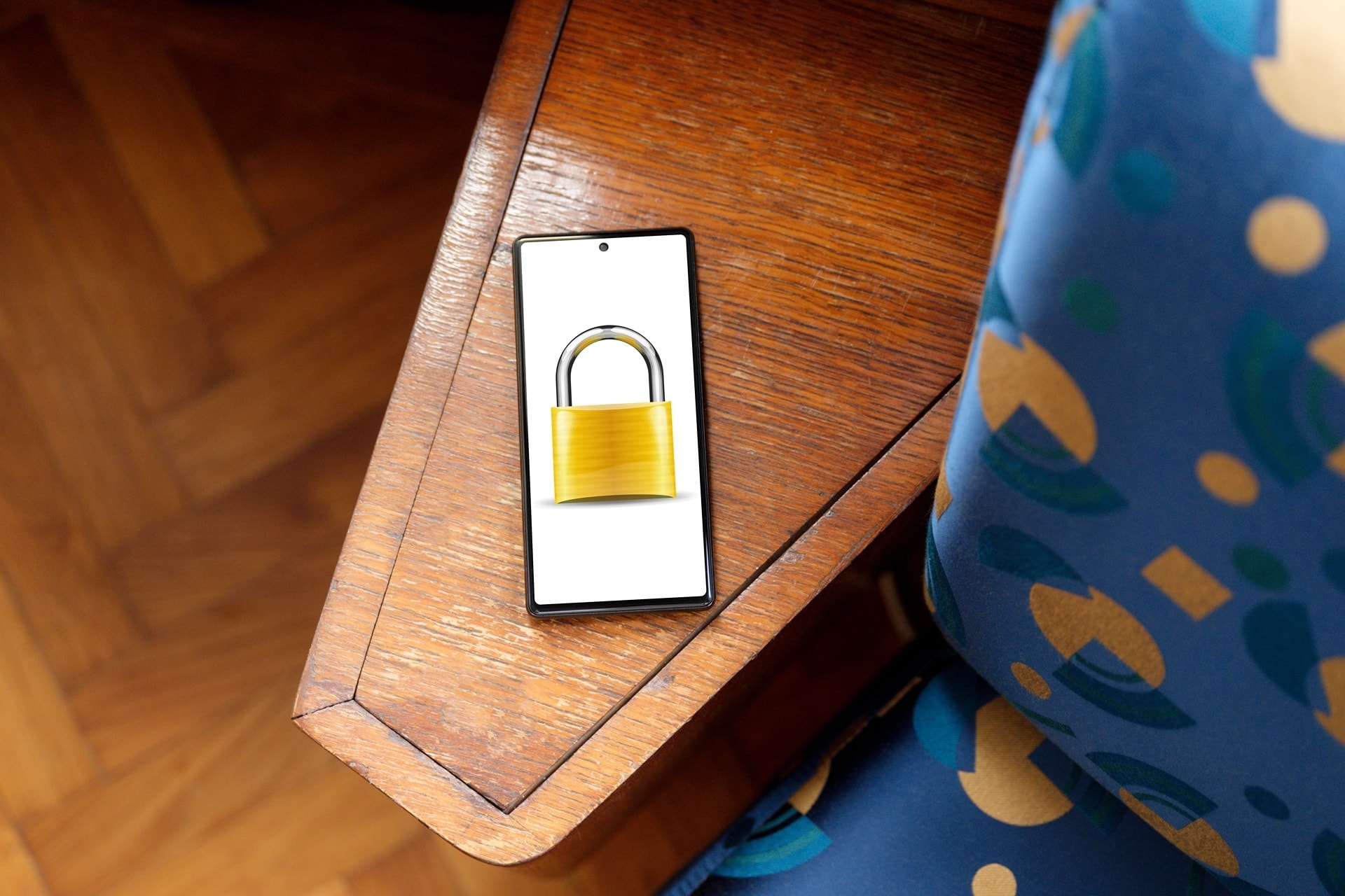 Padlock on an Android phone on a table.