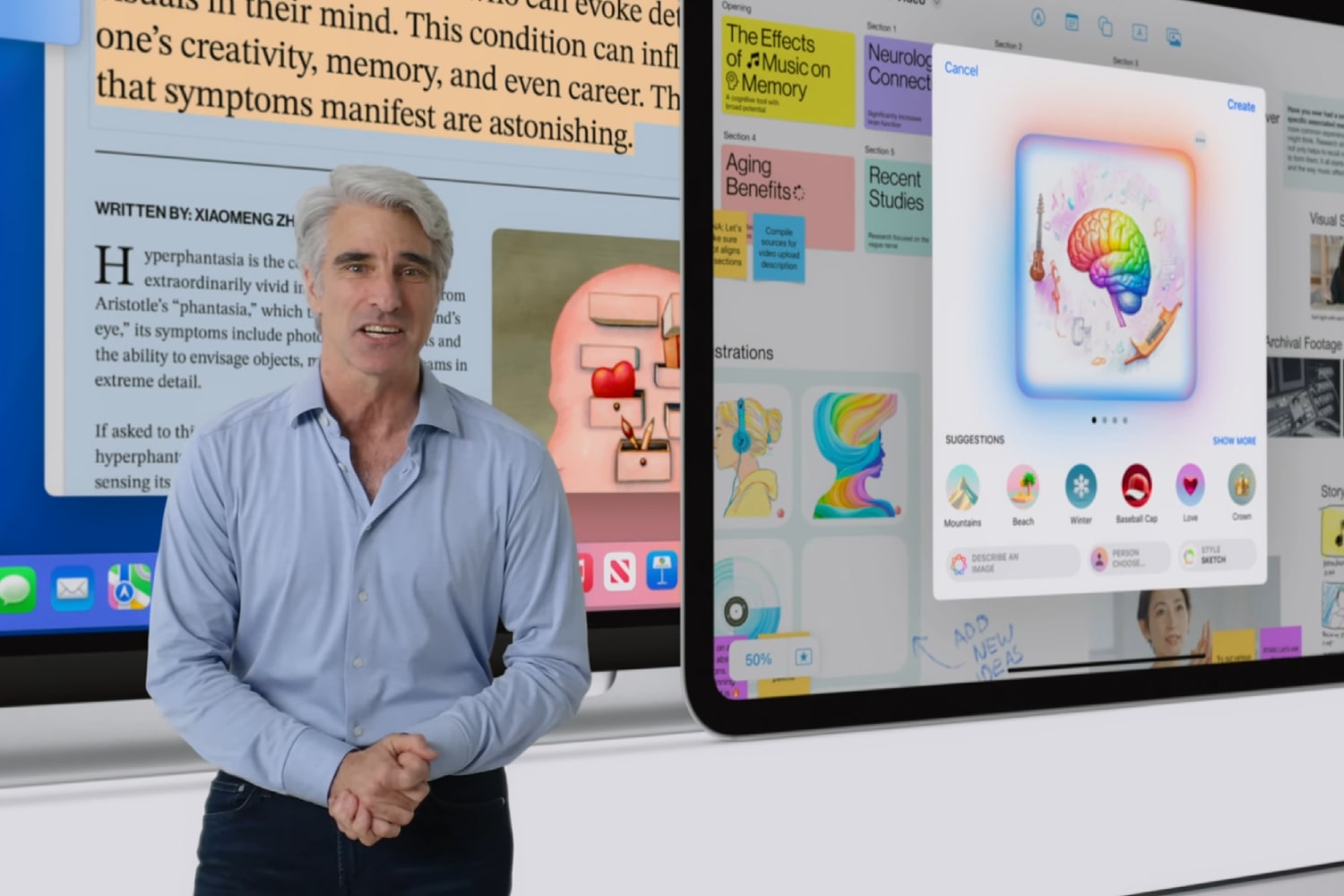 Apple's Craig Federighi talks about Apple Intelligence at the Worldwide Developers Conference (WWDC) 2024.