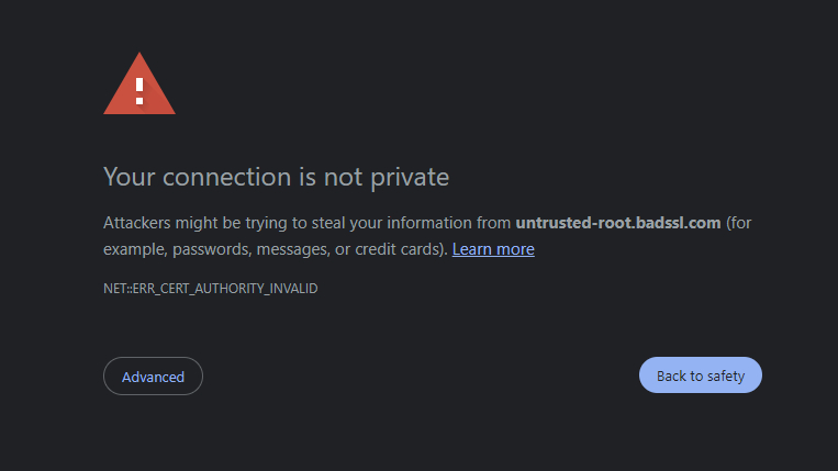 Connection is not private warning from Google.