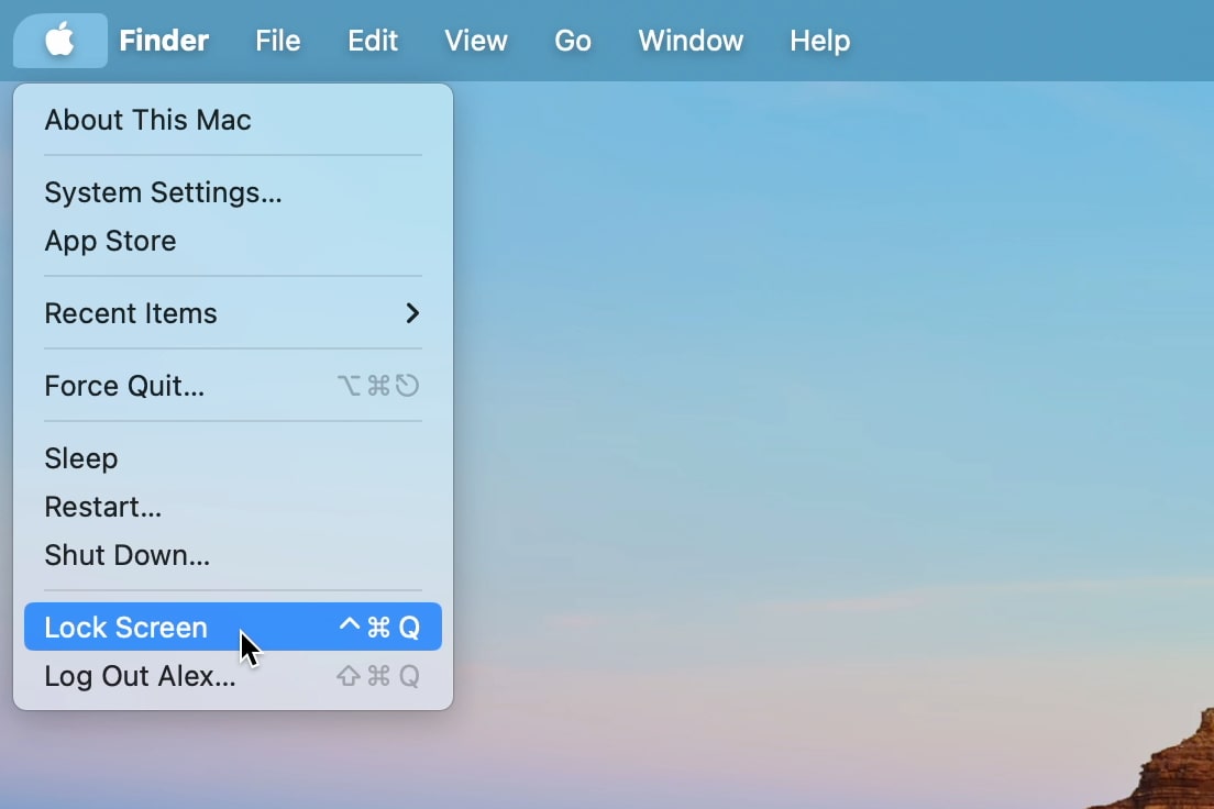 The Lock Screen menu option in macOS.