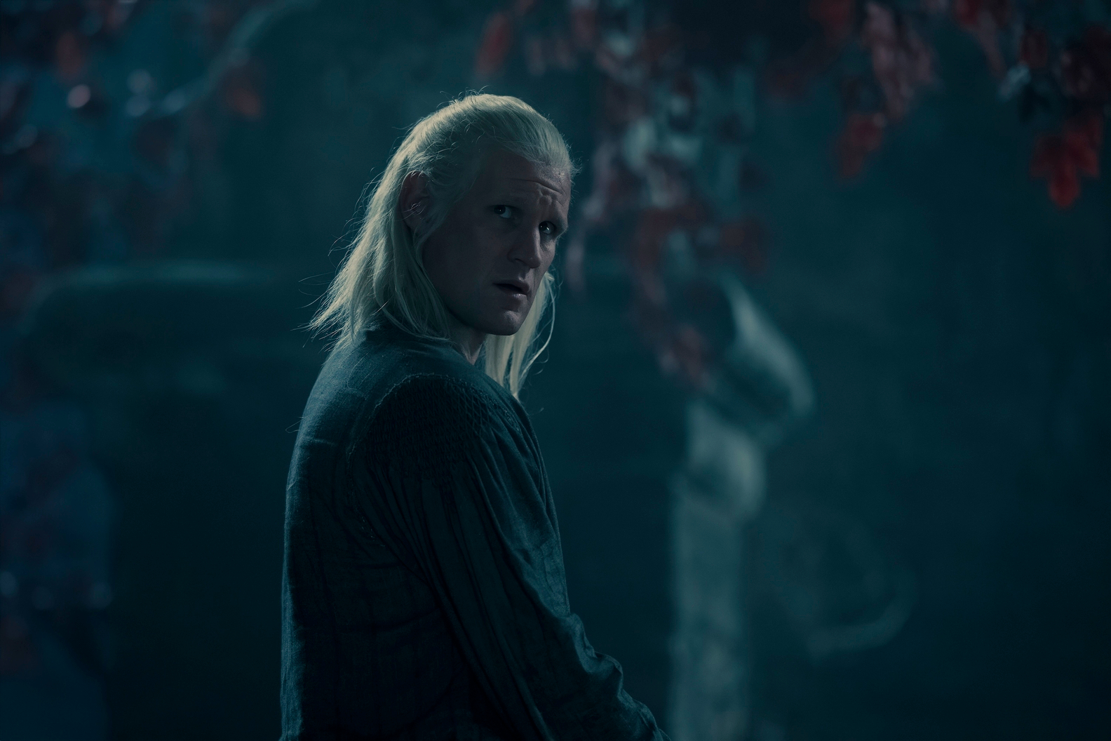 Daemon stands near a Weirwood tree in House of the Dragon season 2.