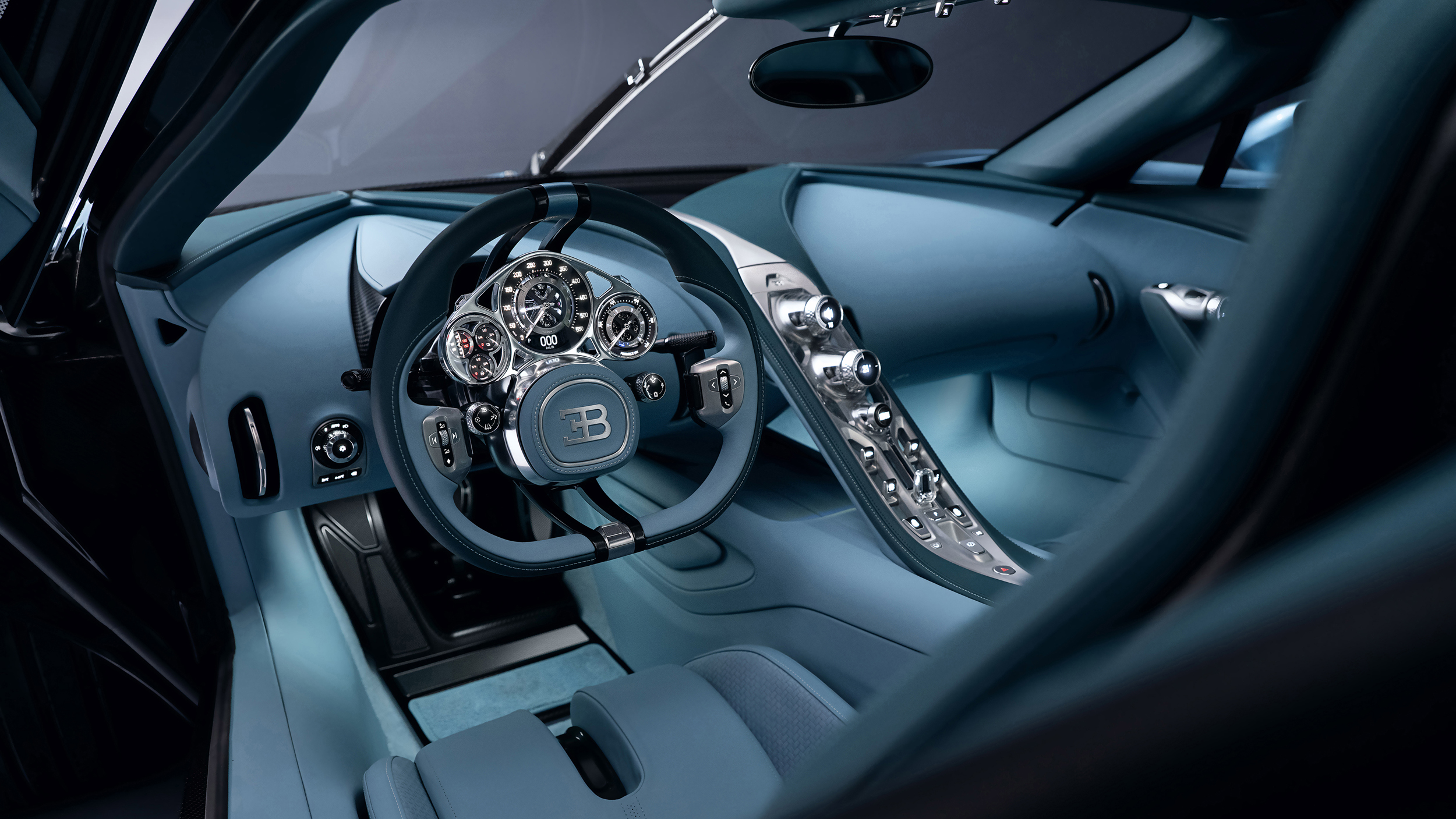 El interior del Bugatti Tourbillon está inspirado en los relojes suizos.