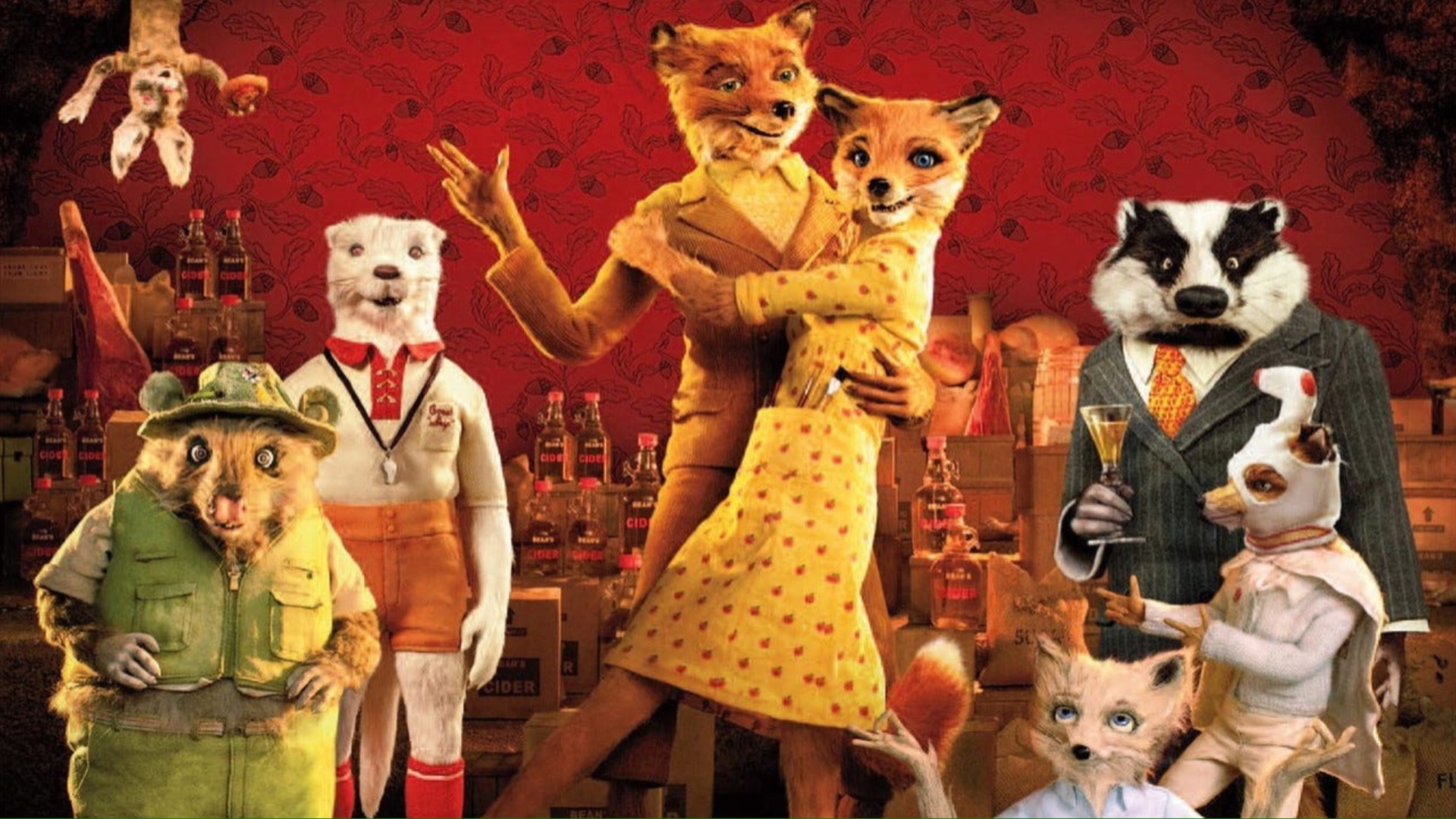 Promo art featuring the animal cast of Fantastic Mr. Fox.