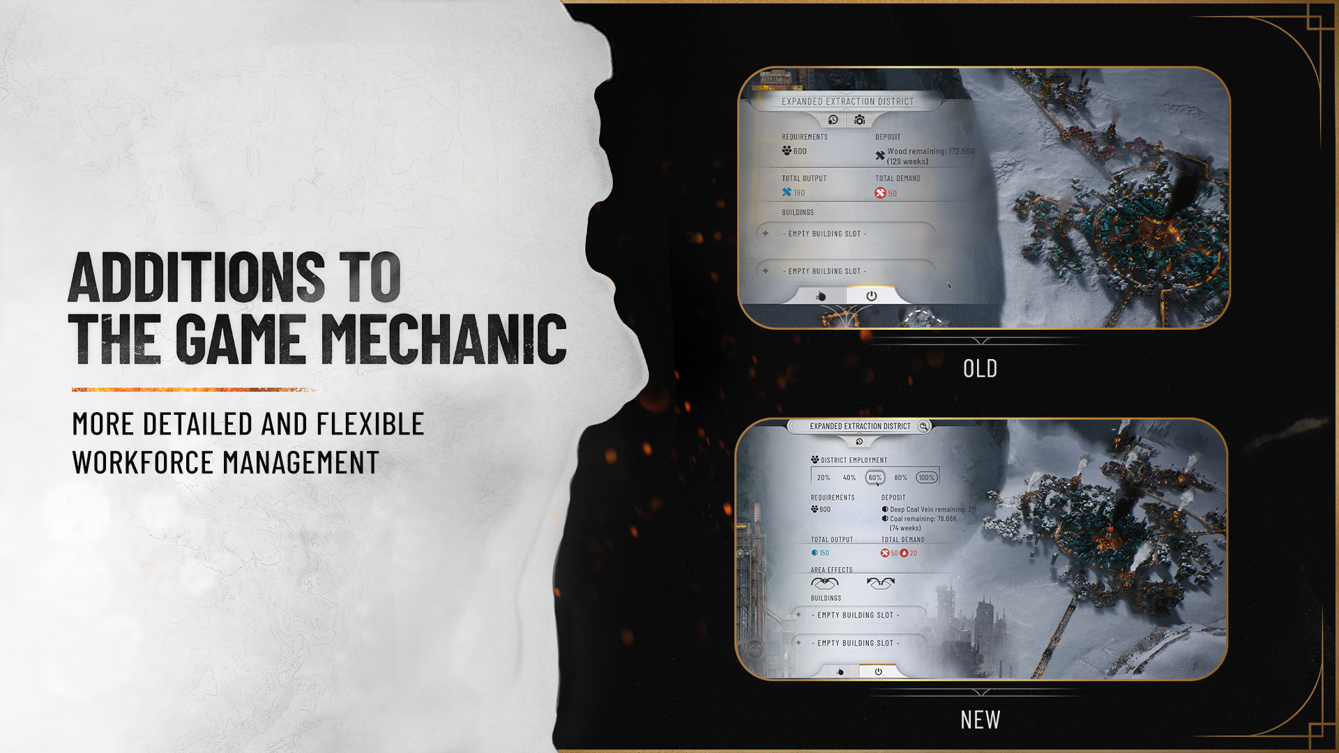 An image showcasing upcoming improvements to Frostpunk 2's game mechanics following its delay.