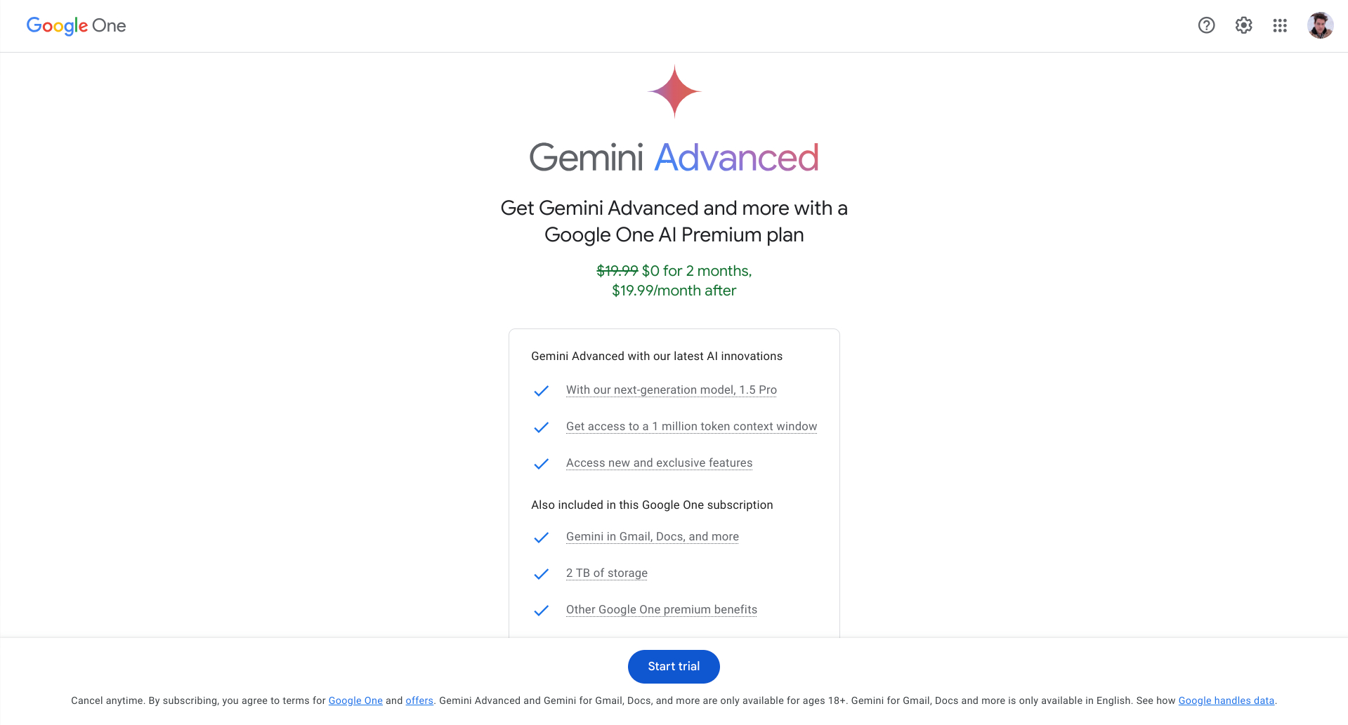 Pantalla de actualización de Google Gemini