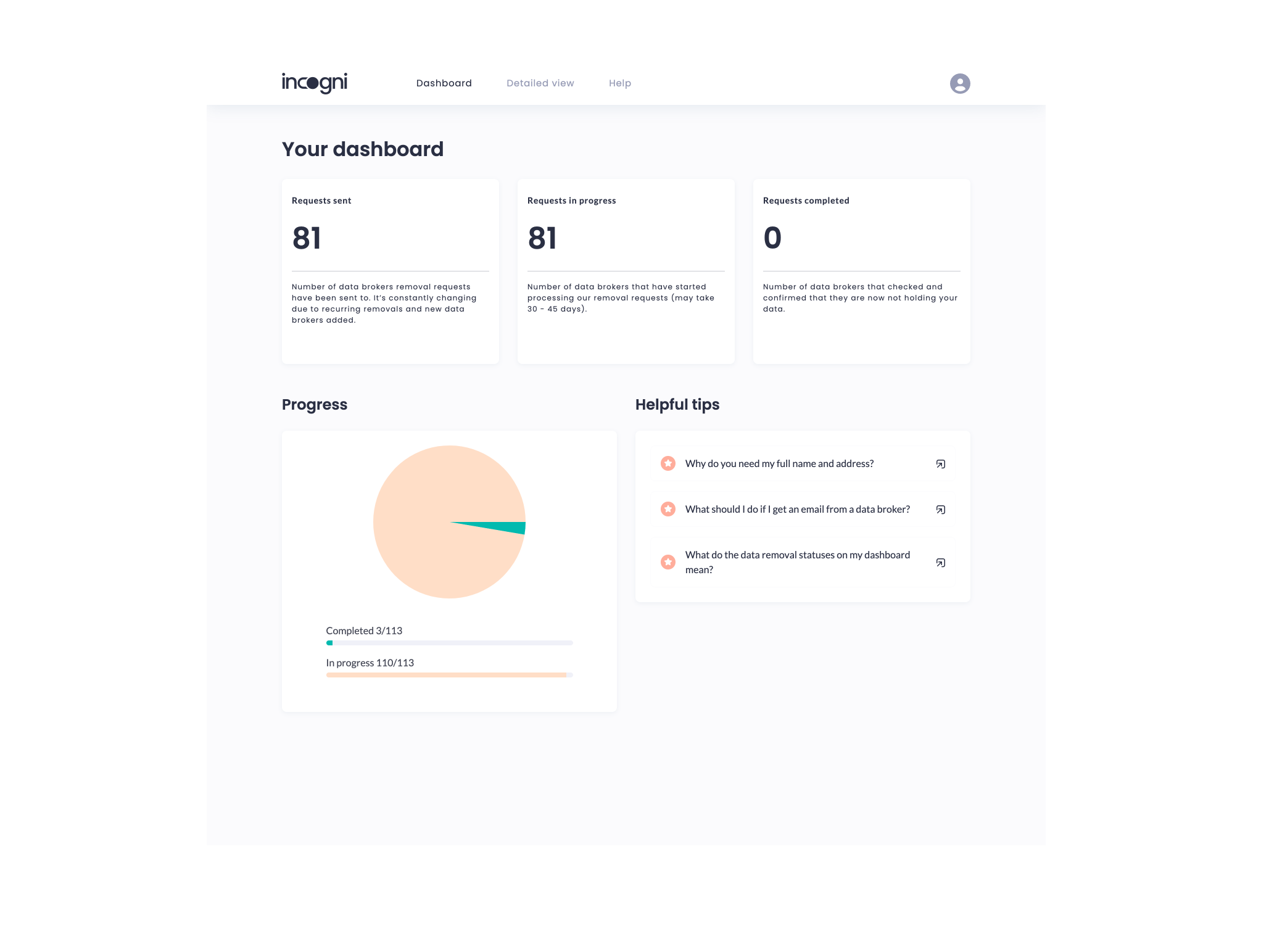 Incogni your data removal dashboard with regular updates