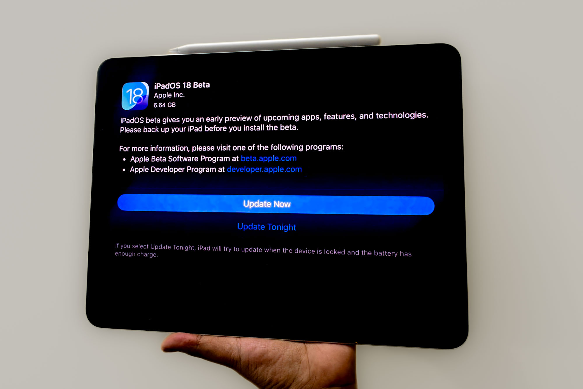 IPadOS 18 update on iPad Pro.