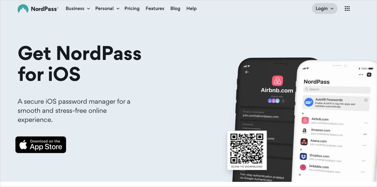 NordPass Password Manager for iOS website.
