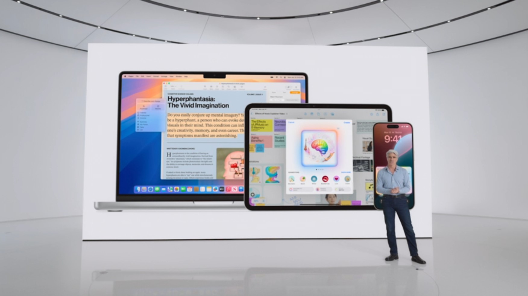 Apple muestra los diferentes dispositivos en los que funciona Apple Intelligence.