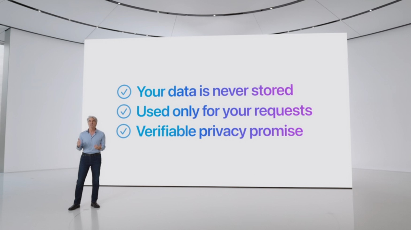 Apple falando sobre privacidade com aplicativos de IA.