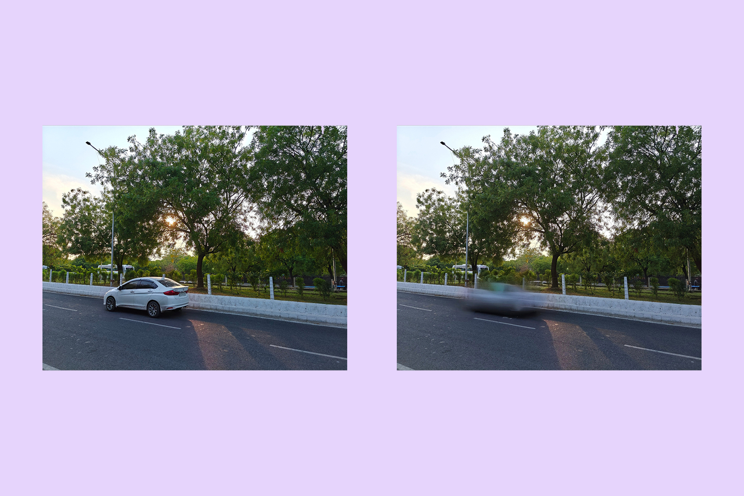 Google फ़ोटो में मैजिक एडिटर का उपयोग किसी छवि से चलती कार को हटाने के लिए किया जाता है।