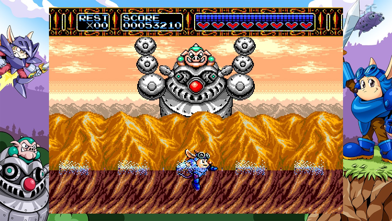 Un combat de boss dans Rocket Knight Adventures : Re-Sparked.