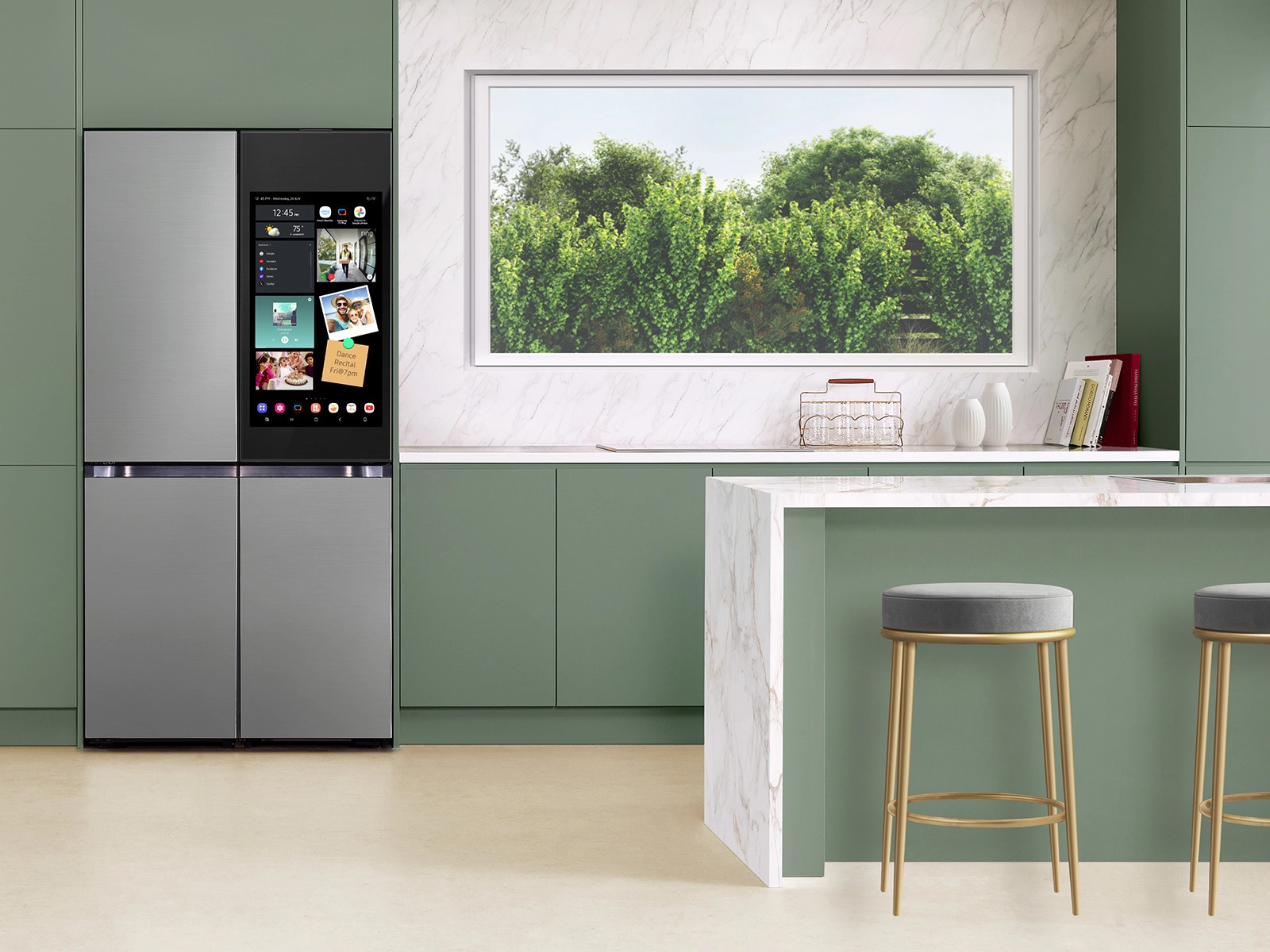 Aqui, você pode ver a tela do refrigerador Samsung Bespoke 4-Flex com AI Family Hub.