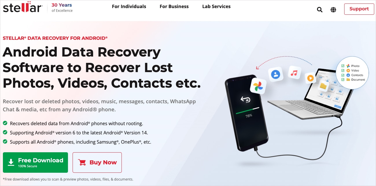 Stellar Data Recovery for Android website.