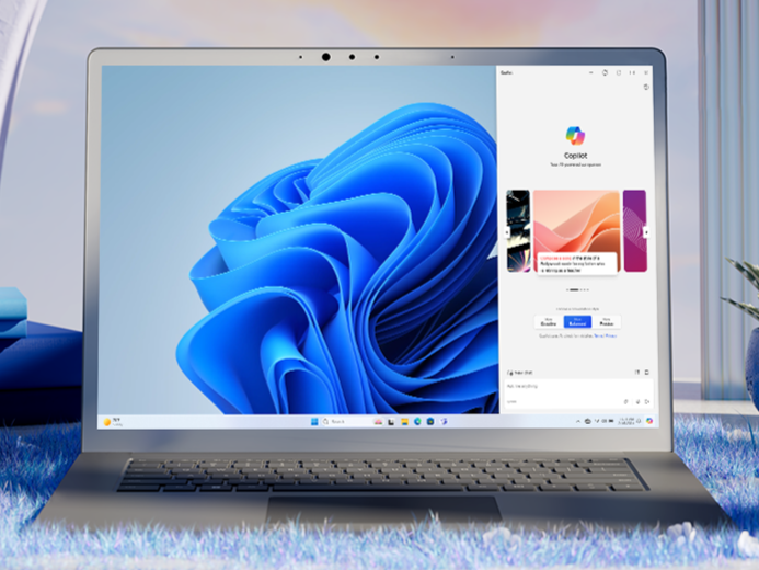 地板上地毯上的 Windows Copilot PC 用于创建内容