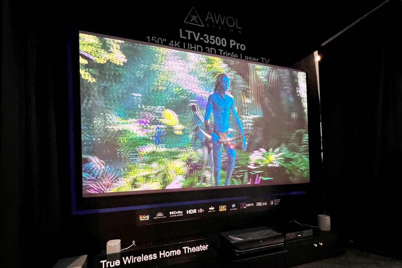 The AWOL Vision LTV-3500 Pro showing its 3D capabilities with a scene from Avatar at CES 2024.