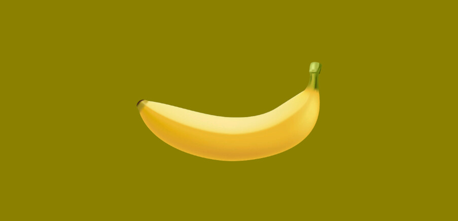 Una ilustración de un plátano normal contra un fondo verde oliva. 