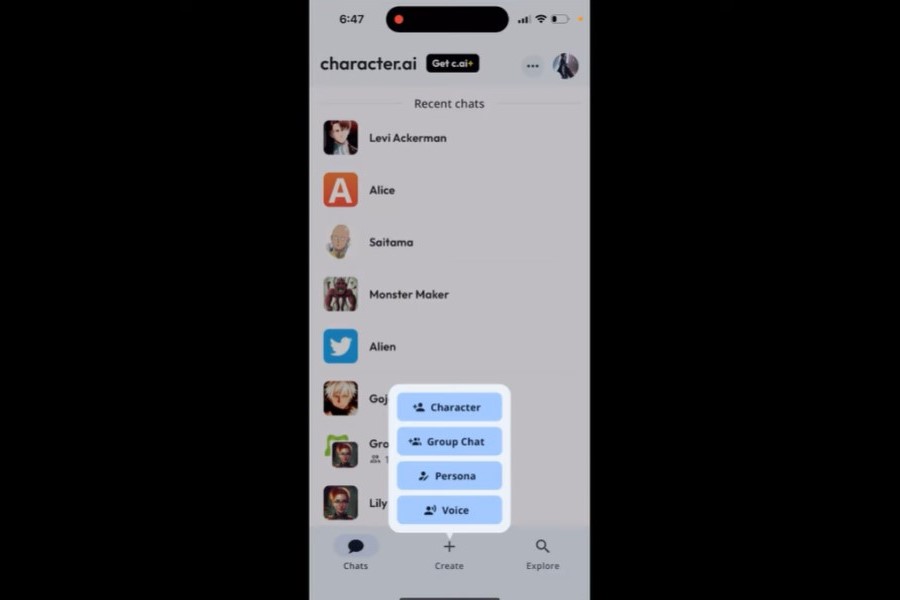 The latest Character.AI groups chat feature.