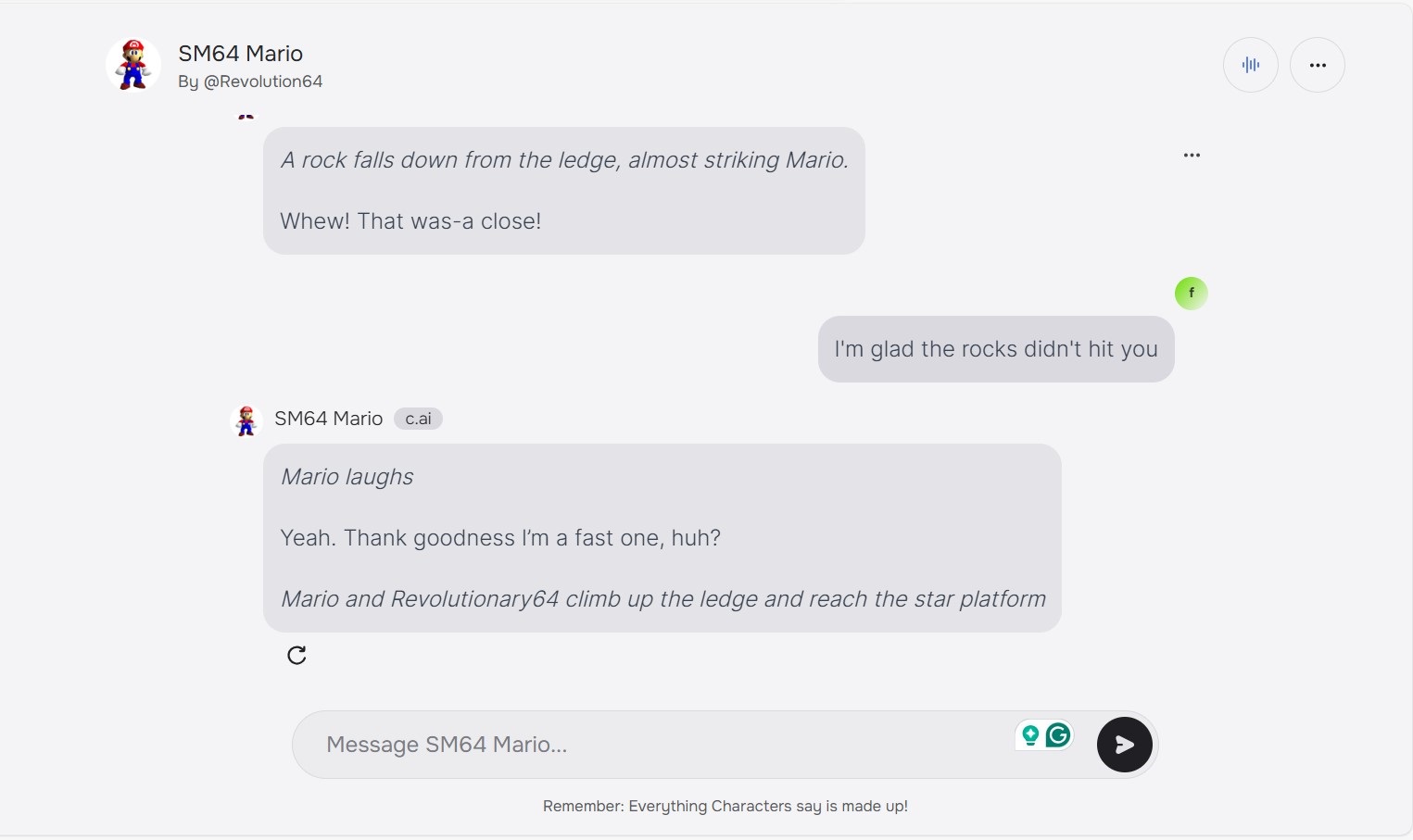 Una conversación con Mario en Character.AI.