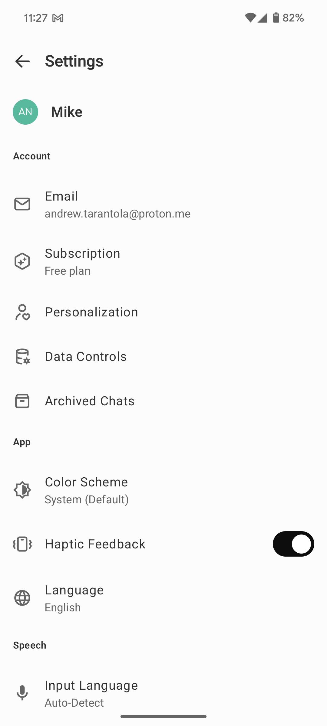 The ChatGPT mobile app Settings screen.