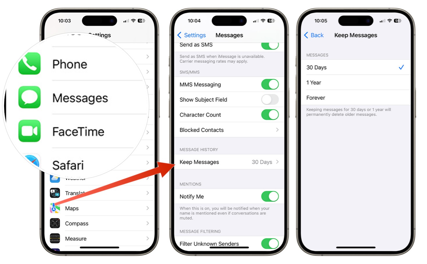 Screenshots showing how to delete messages on iPhone.