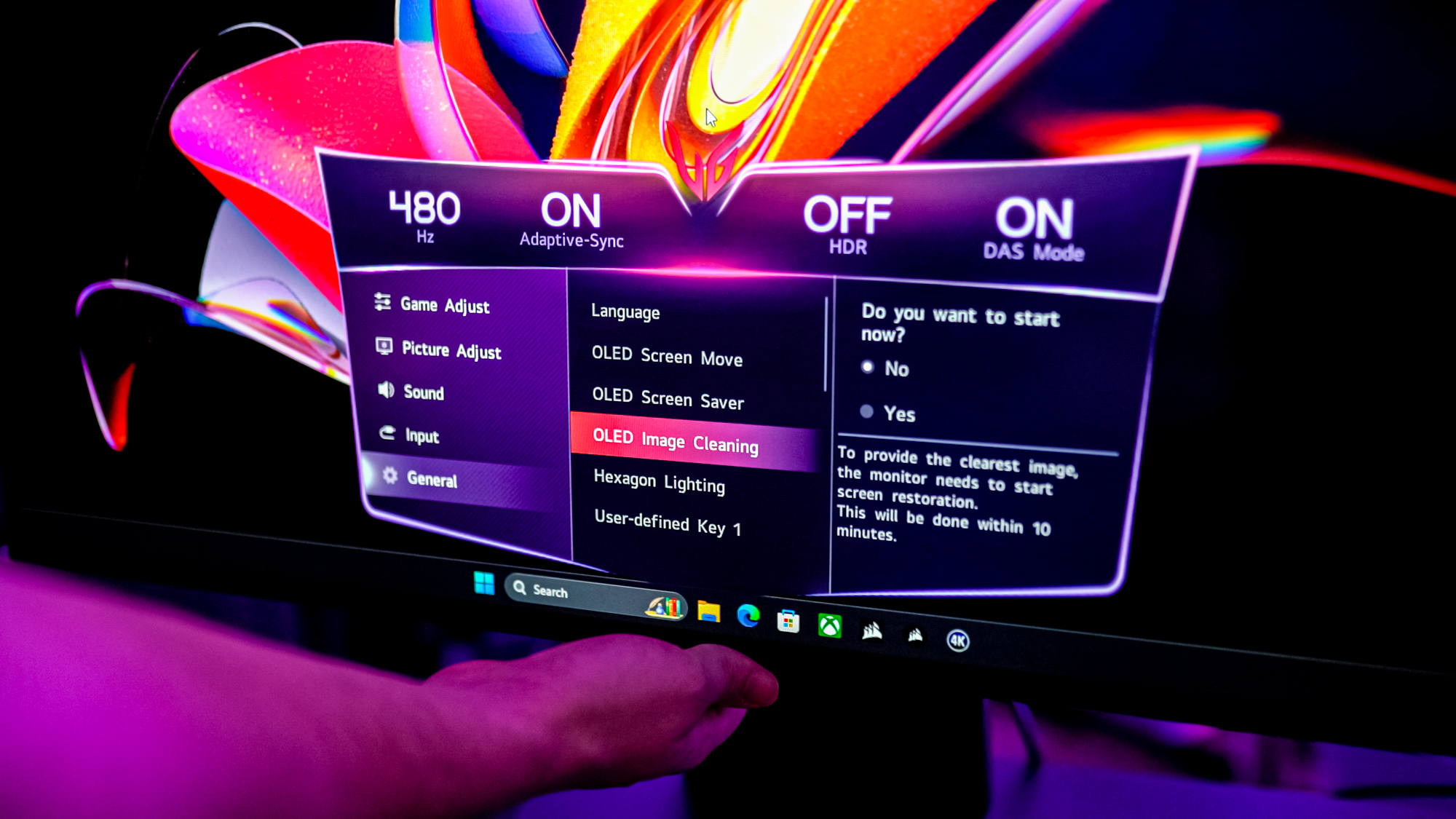 Funciones de prevención de quemaduras en el LG UltraGear Dual Mode OLED.