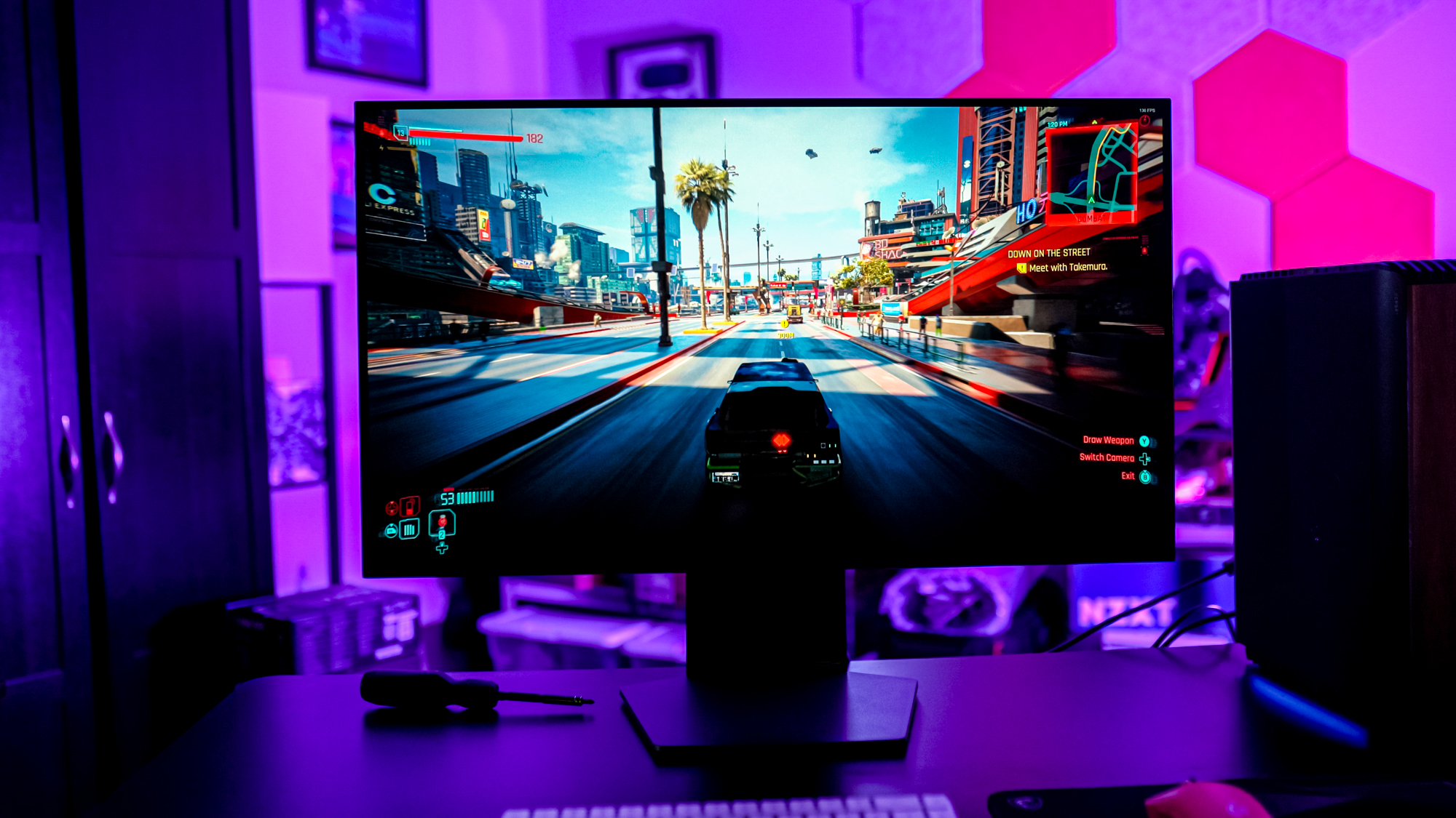 Cyberpunk 2077 ejecutándose en LG UltraGear Dual Mode OLED.