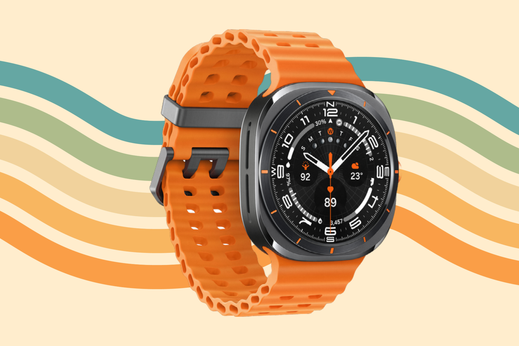 Samsung Galaxy Watch Ultra de couleur orange.