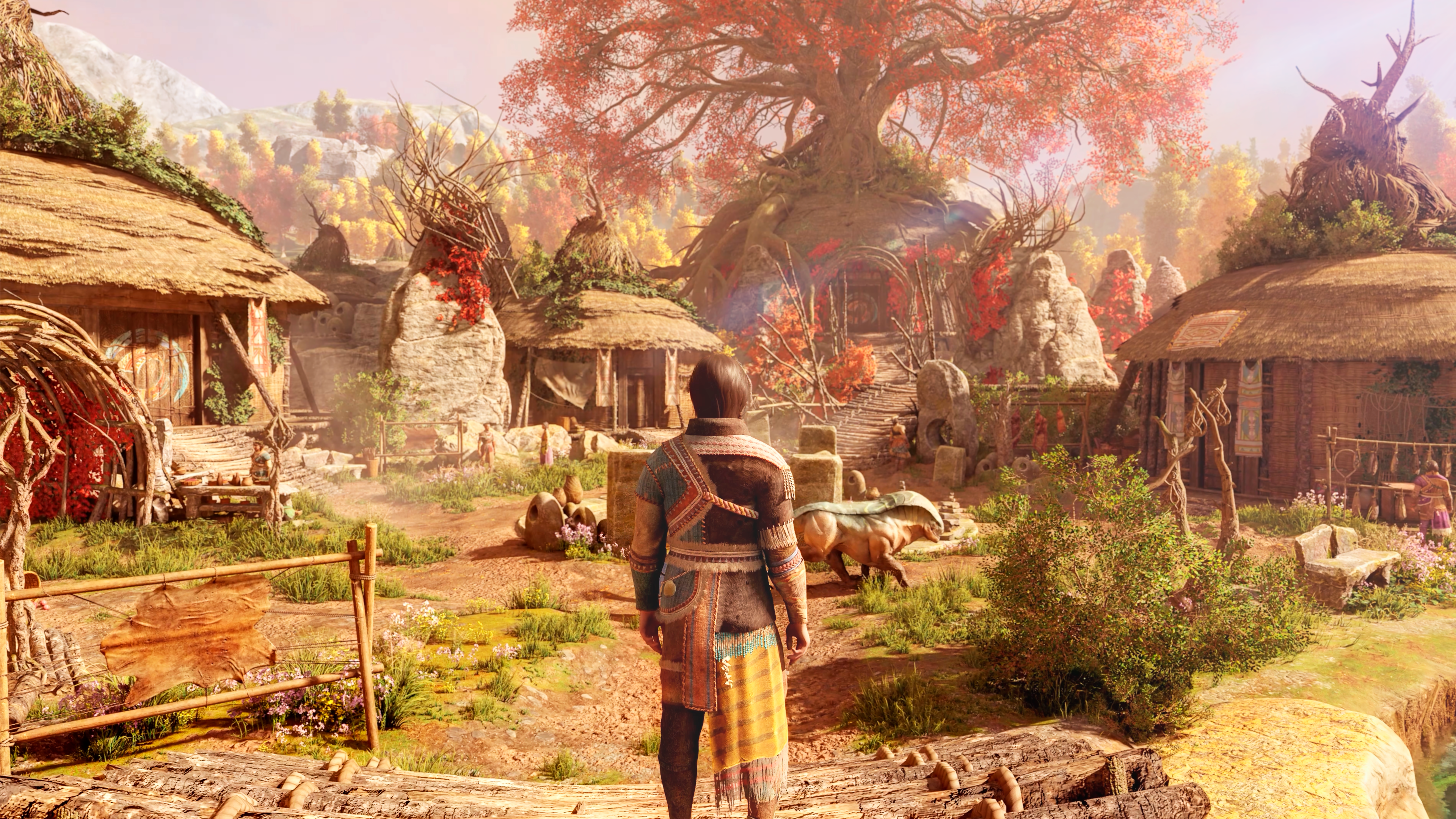 Um personagem está em uma vila em Greedfall 2.