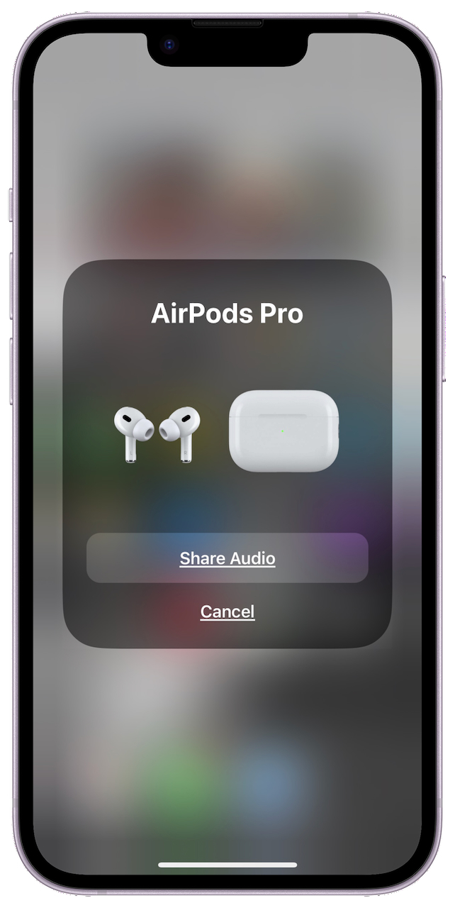 iPhone screen shots for how to connect two pairs of AirPods to your phone for shared audio.