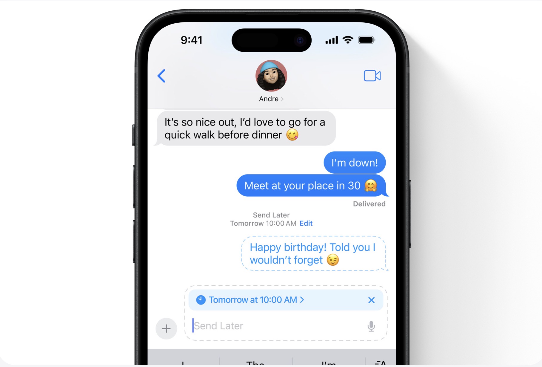 screenshot showing how to schedule messages in iOS 18.