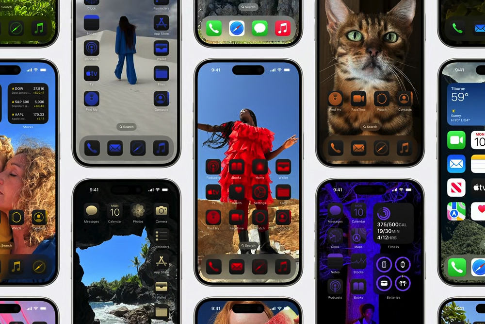 Examples of how iOS 18's home screen can be customized.