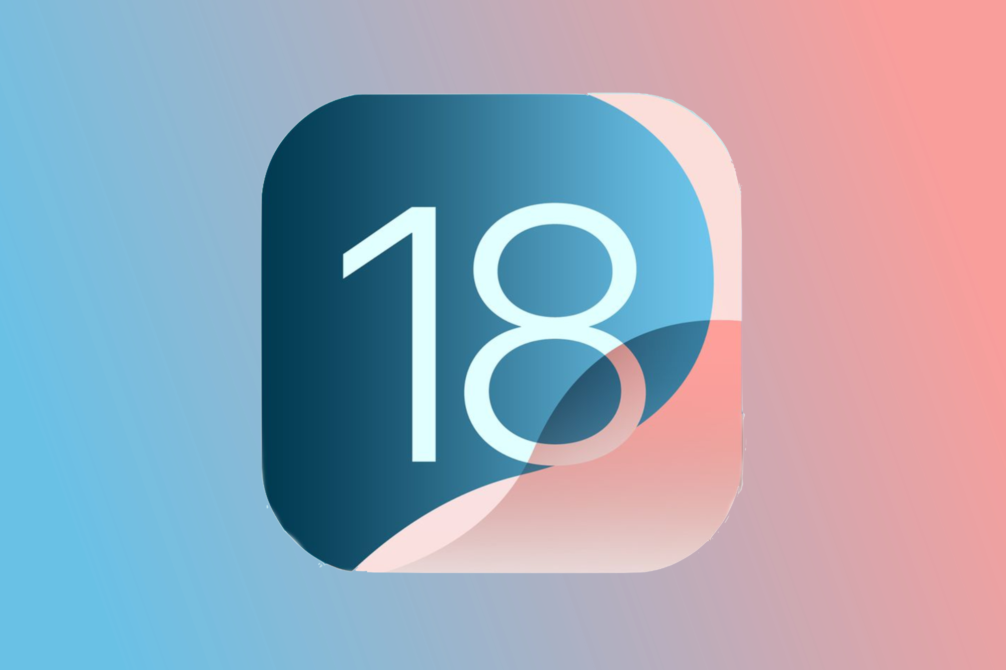 Логотип iOS 18 на сине-розовом фоне.