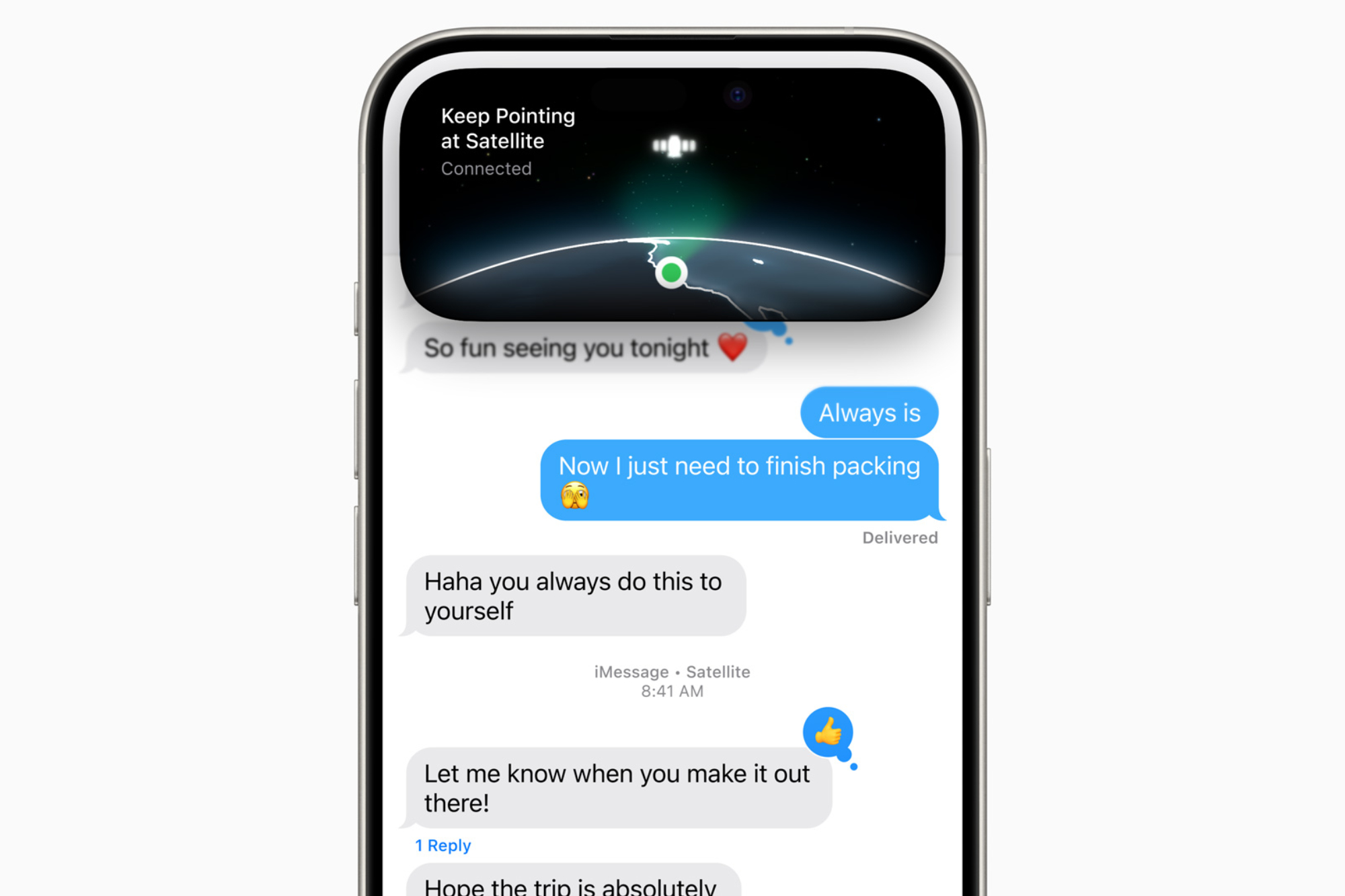 Satellite messaging features on an iPhone with iOS 18.