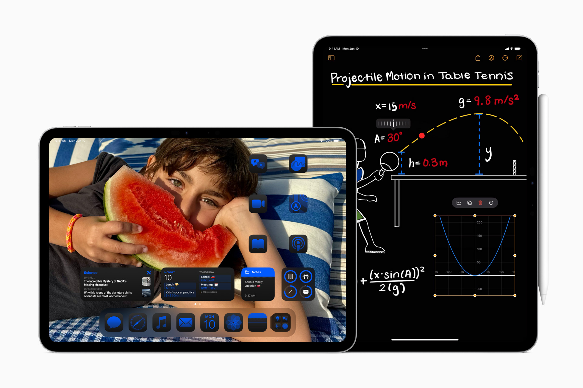 iPadOS 18 home screen and Math Notes feature.
