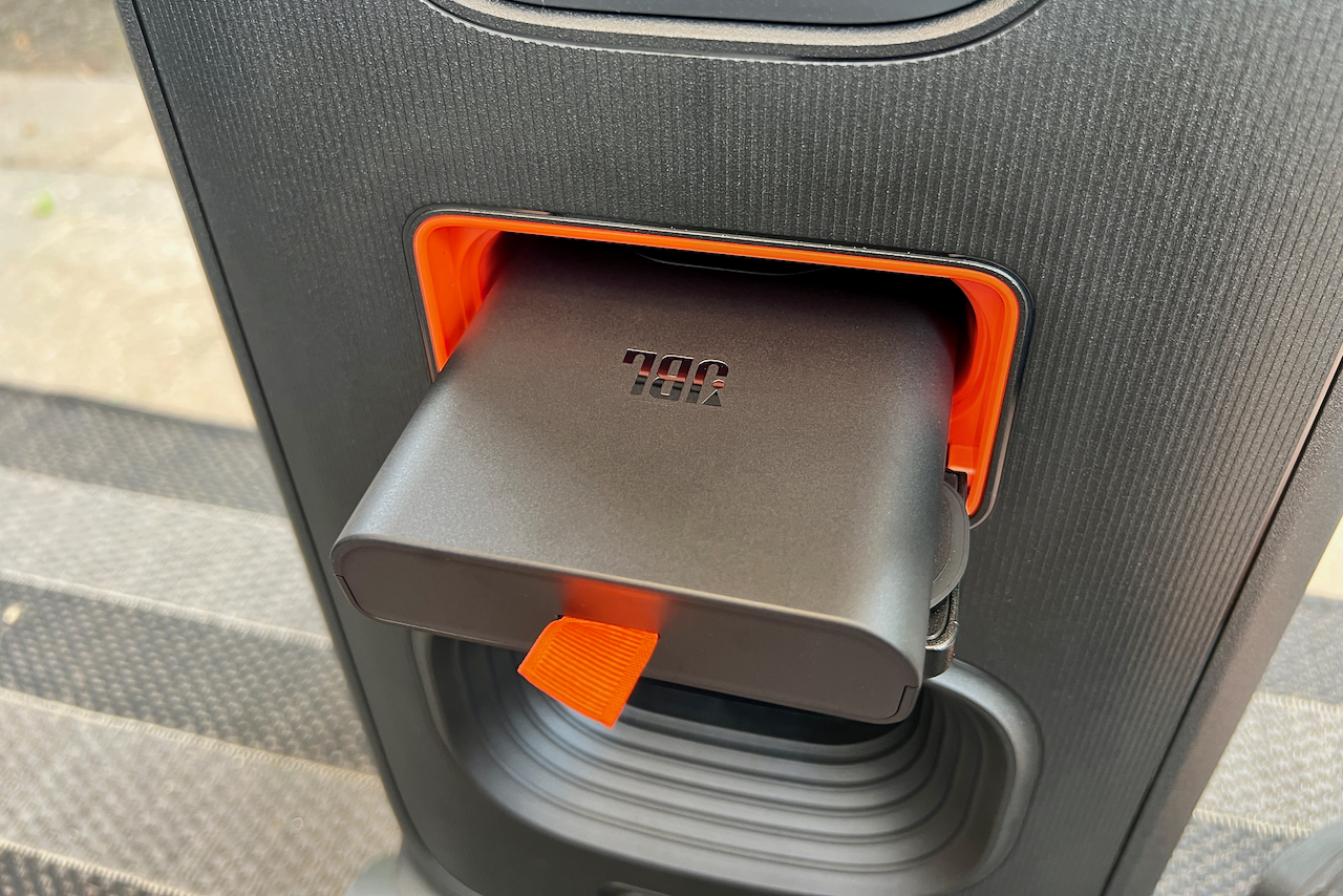 The JBL PartyBox Stage 320's battery panel.
