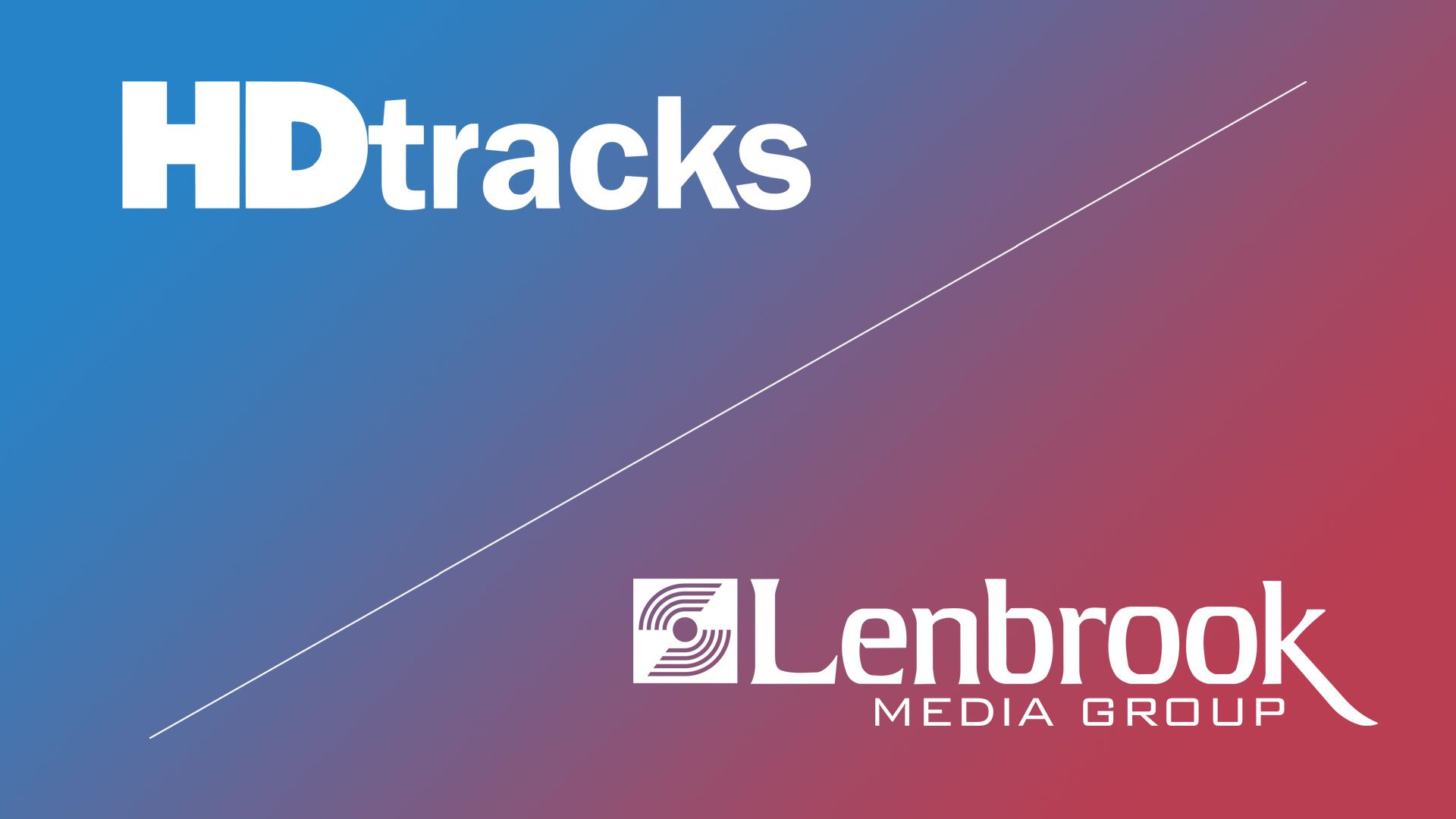 Logotipo de Lenbrook y HDtracks sobre un fondo degradado.