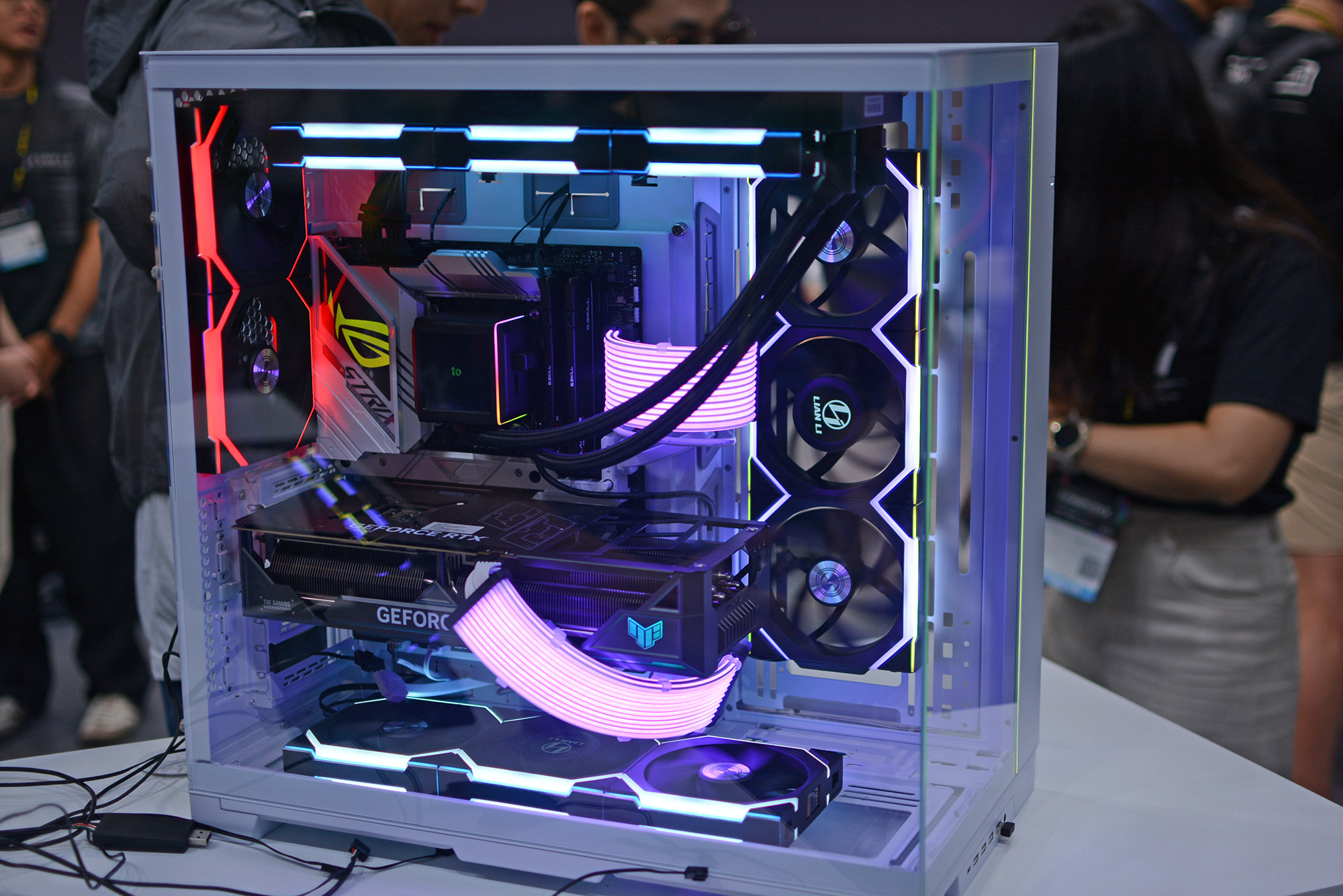 A PC featuring Lian Li's wireless RGB ecosystem showcased at Computex 2024.