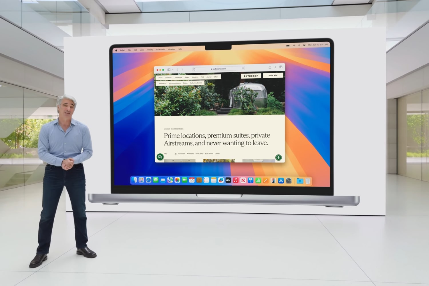 Apple's Craig Federighi introduces window tiling in macOS Sequoia at the Worldwide Developers Conference (WWDC) in 2024.