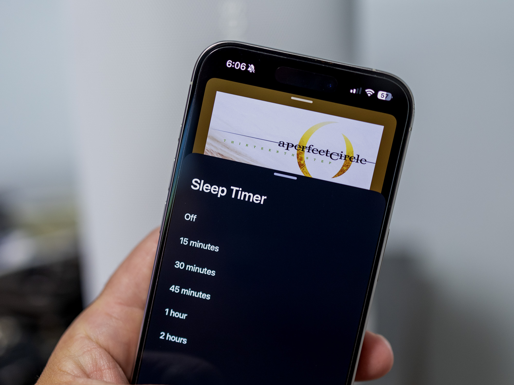 Sleep timer settings in the Sonos app.