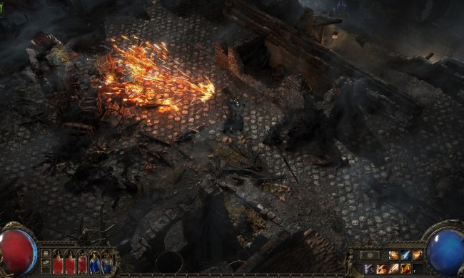 A character blasting fire in Path of Exile 2.