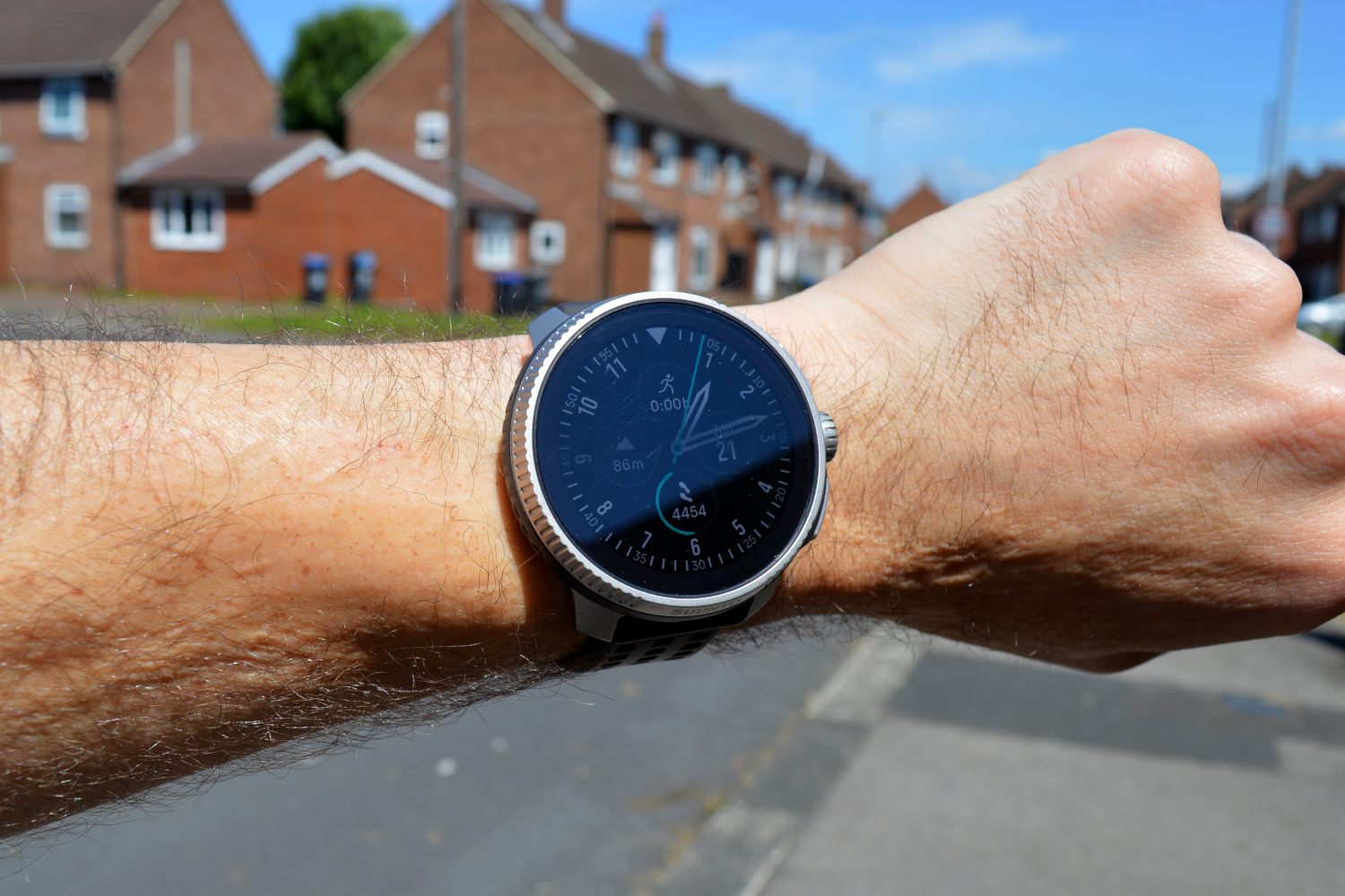 The Suunto Race being worn on a sunny day.