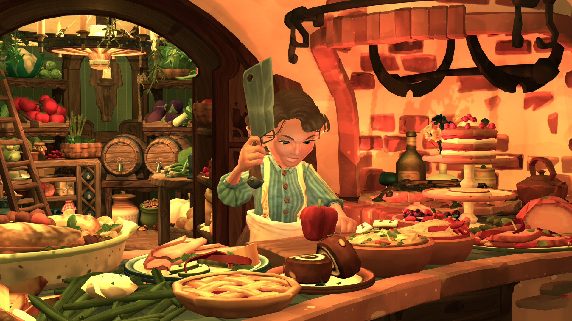 Um hobbit corta comida em Tales of the Shire.