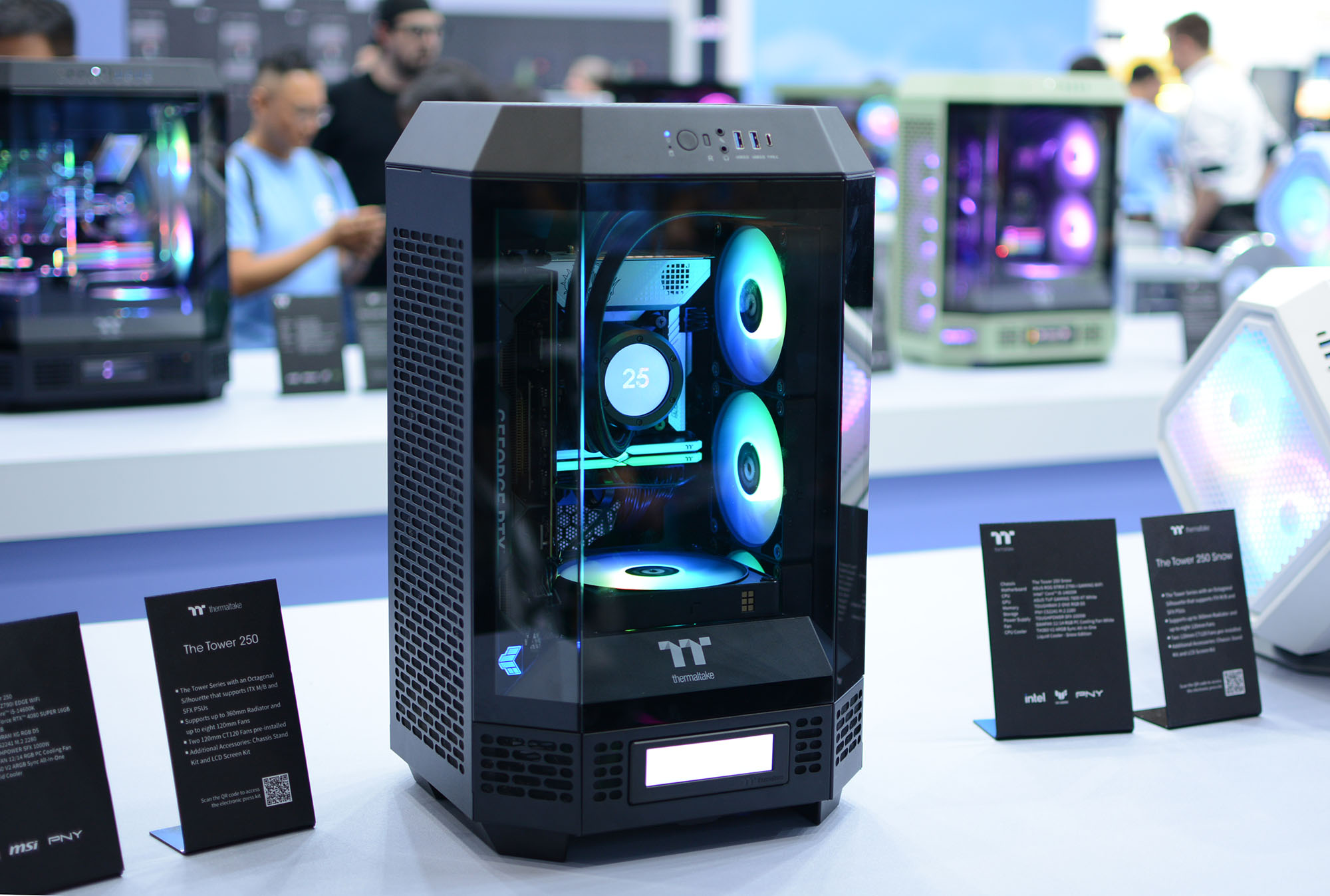 The Thermaltake Tower 250 PC case showcased at Computex 2024.