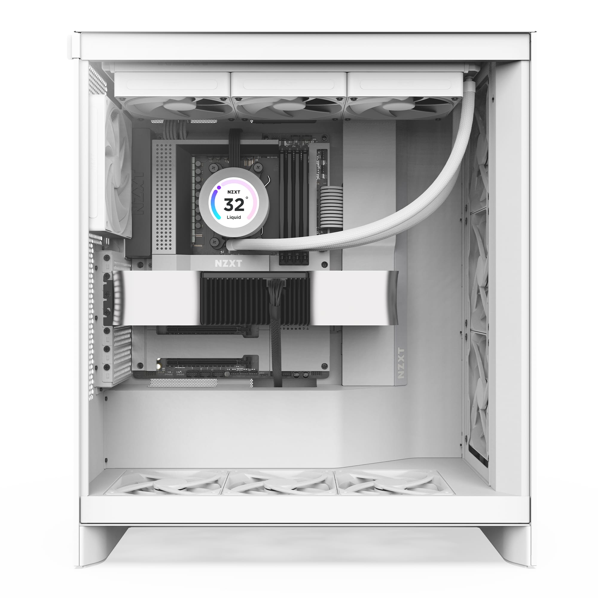 Side view of the NZXT H7 Flow 2024 case in white.