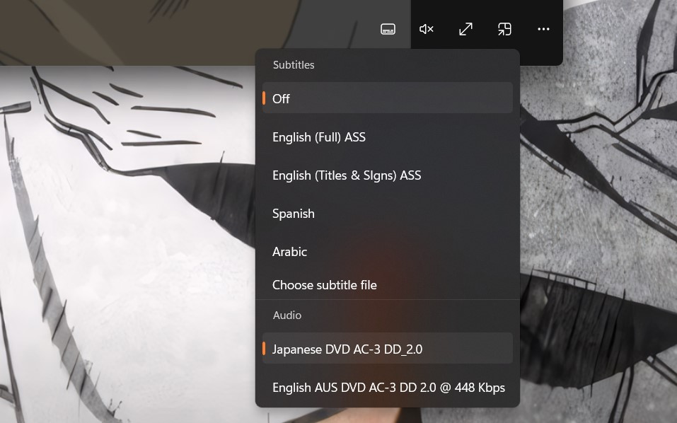 Subtitles in Media Player in Windows 11.
