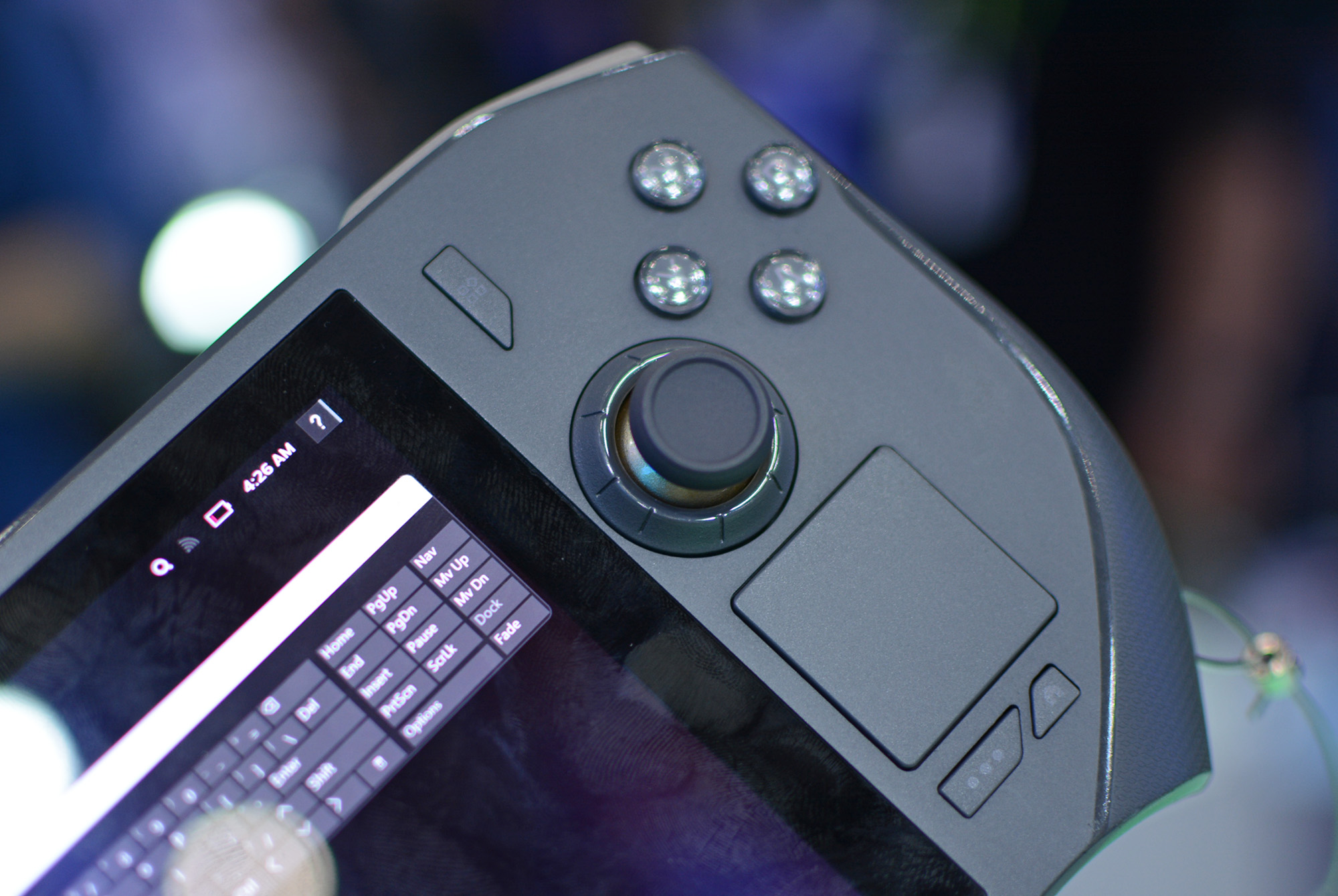 The right-side joystick, ABXY keys and other buttons on the Zotac Zone handheld gaming console.